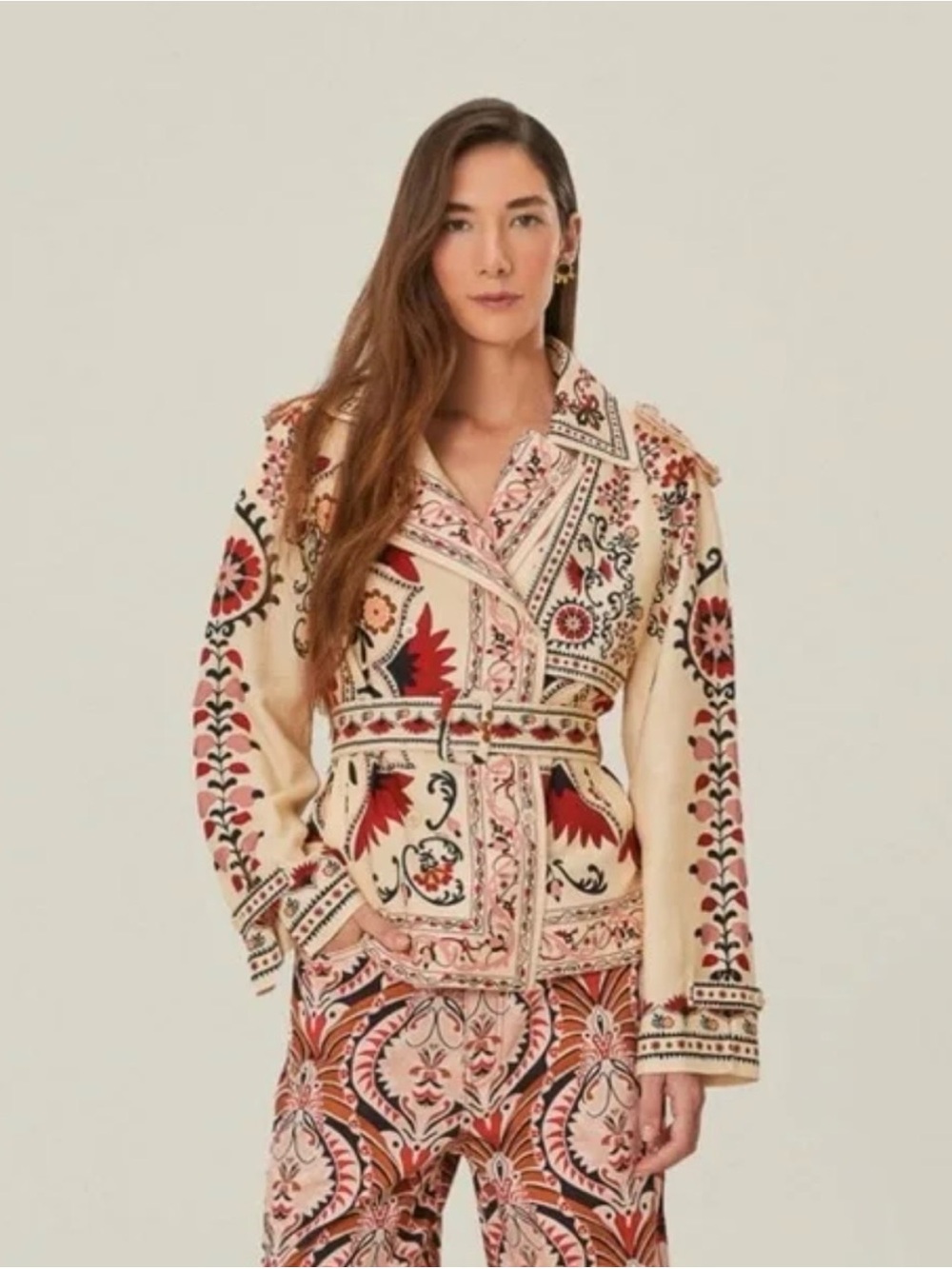 NWT FARM Rio Womenās Cream Cashew Mandala Jacket Sz Small